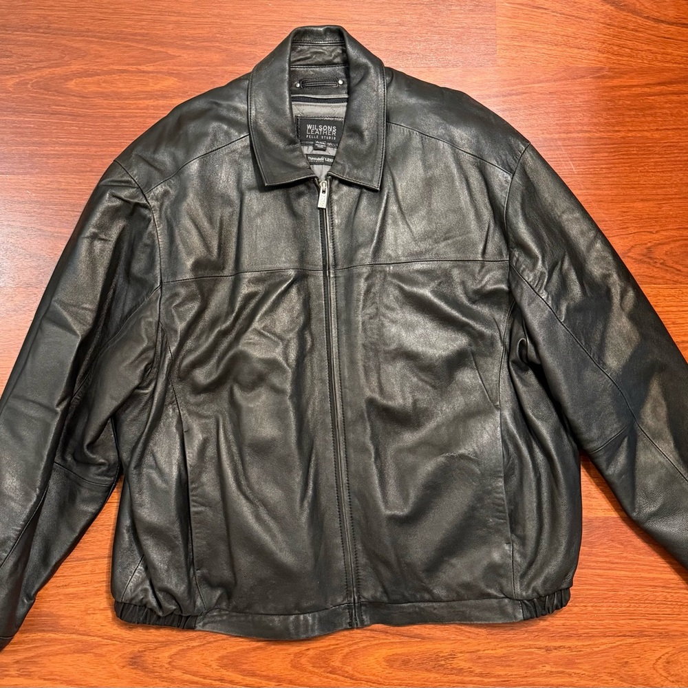 Gently Worn Wilsons Leather Black Bomber Jacket with Thinsulate - XXL